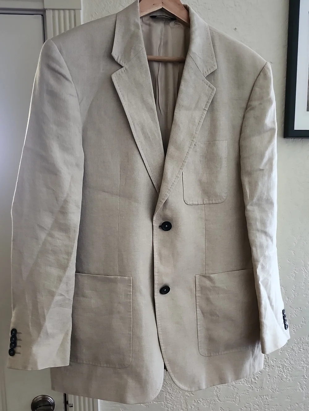 Banana Republic Men's Linen Blazer Sport Coat Tan Beige 40S Patch Pockets